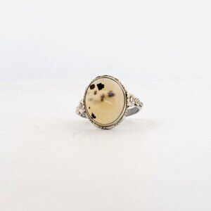 Vintage Sterling Silver Dendritic Agate Ring Floral Art Deco Style Size 4